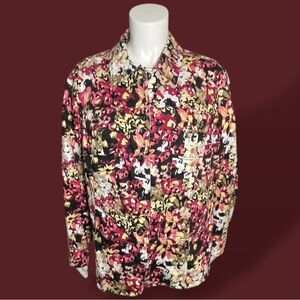 CJ Banks Women's Multicolor Floral Botton Down Jacket